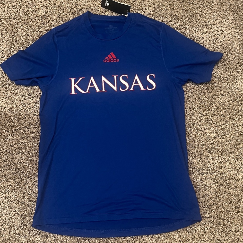Adidas Kansas Jayhawks blue performance short sleeve shirt
